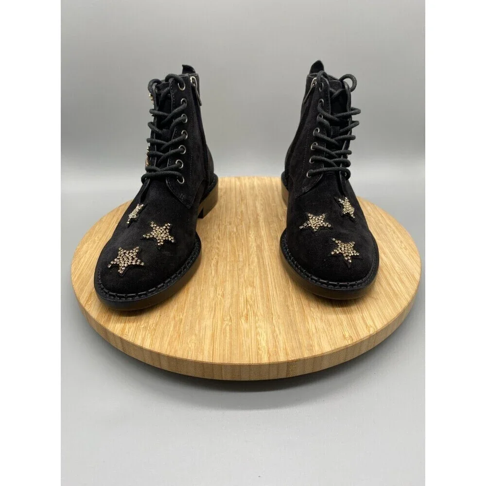 Coach Watts Star Boots Black Sued Side Zip Western Rhinestones G2313 Womens 5 B - Picture 7 of 13